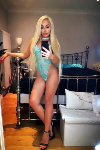 Chrisa wearing sexy blue lingerie